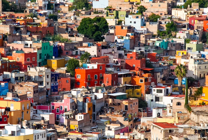 Guanajuato vibrant panorama view cityscape of mexican city of Guanajuato in Mexico with tilt-shift effect